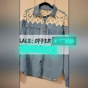 WE THE FREE denim field's ivory crochet Jacket Size Med NWOT